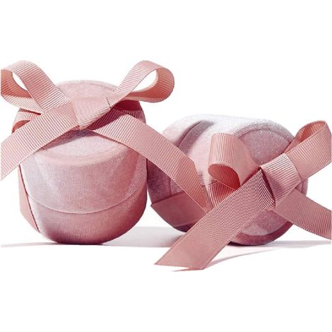 Lot de 2 boîtes à bagues en velours rose avec nœud, boîte à bijoux ronde vintage, boîte-cadeau