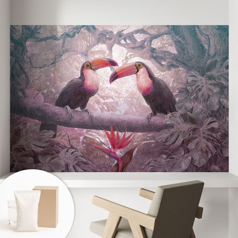 Papier peint intissé décoratif avec motifs pour salon et chambre a motif - Colle incluse gratuite Couple exotique 104x70 cm (1/5)