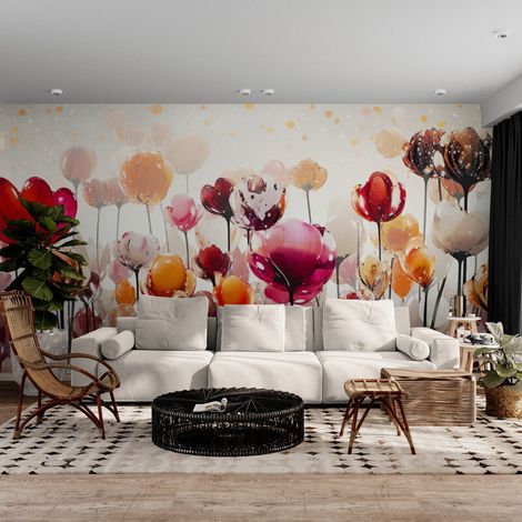 Papier Peint Floral - Tulipes de Verre Colorées - 150 x 250 cm (1/2)