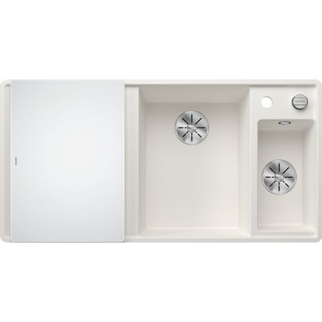 Blanco Silgranit Spülbecken mit Abtropffläche und Restebecken, Axia III 6 S-F, Weiß 990 x 500 mm, Hauptbecken rechts (1/5)
