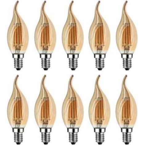 Ampoule Flamme LED E14, 4W Equivalent à Ampoule Halogène/Incandescente 40W, Blanc Chaud 2700K, Flamme Bougie LED encastrable, 360° Faisceau, IRC80, Verre marron, Lot de 10 [Classe énergétique A++] (1/5)