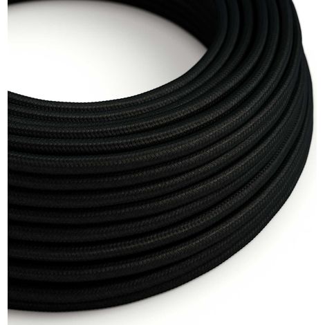 Creative-Cables Cavo elettrico rivestito in tessuto, Sezione 2 x 0,75 mm², 50 m, Nero Carbone RM04, Rotondo, Effetto seta