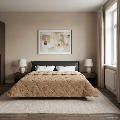 Couette d'été 220 x 240 cm matelassée réversible en microfibre taupe - PANGIVO (1/5)