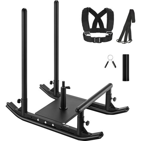 VEVOR Traineau de Puissance Resistance en Acier, Equipement deEntrainement de Force, Vitesse et Explosivite avec Poignee, Poussee et Traction, Compatible avec Disques de 2,5 et 5 cm, Fitness, Noir