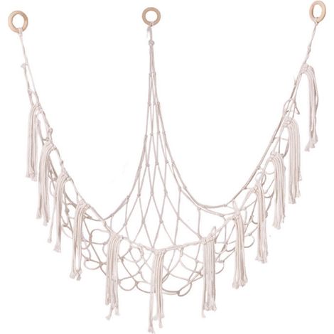 Hamac de rangement tissé à la main, grand format — Décoration et rangement de style bohème — Filet de rangement suspendu, organisateur d'angle, convient aux peluches (blanc) (1/4)