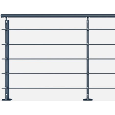 Kordo – Kit garde-corps 2m aluminium 7016 – Fixation à plat – Poteaux rectangulaires pour mezzanines et balcons – Normes de sécurité NF P 01-012