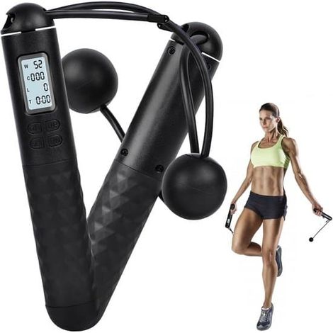 Corde à sauter avec compteur, corde à sauter sans fil, corde à sauter lestée intelligente avec compteur numérique réglable pour la perte de poids et la combustion des calories. (1/5)