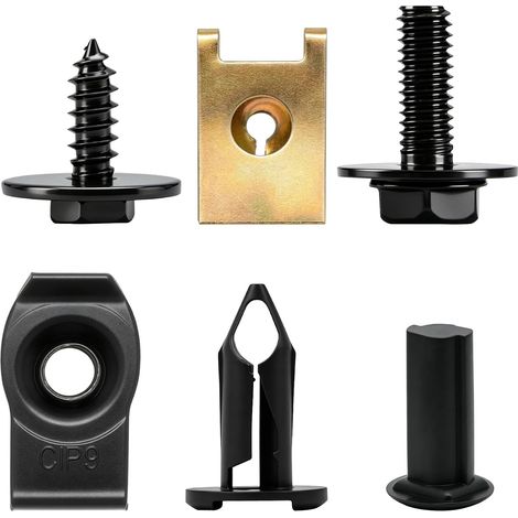 105 Pcs Vis de Carrosserie, Clips de Fixation Voiture, Auto Kit de Clip à Vis et écrou, Garde-boue Boulons de Agrafes Carrosserie, Clips U Métal, Clips de Fixation Universels en Métal pour (1/5)