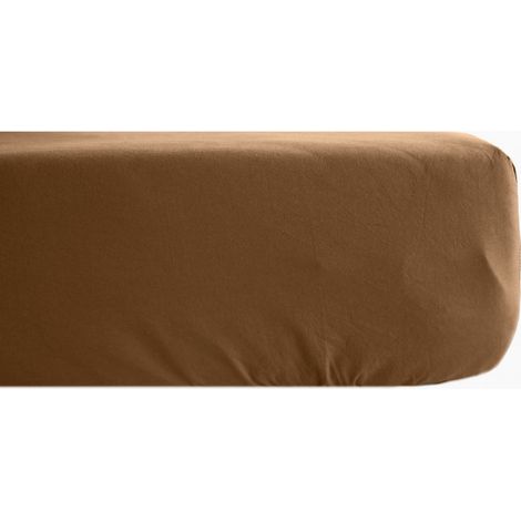Drap housse percale pur coton peigné longues fibres 80 fils/cm² avec bonnet de 35 cm Vent du sud - Cognac - 80 x 200 cm bonnet de 35 cm