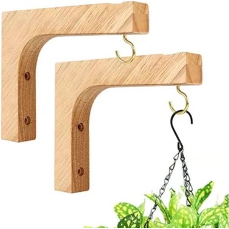 2 ganci decorativi in legno da parete per piante, 15x12 cm con viti, portata 30 kg, per balcone e giardino. (1/5)