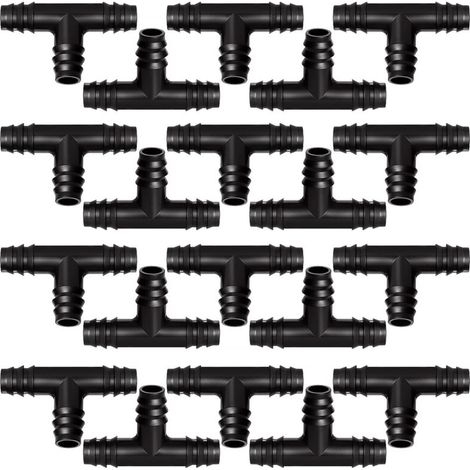 20 Stück 16-mm-Rohrverbinder, Kunststoff-Schlauchverbinder mit Widerhaken, Bewässerungsarmaturen, Schlauchverbinder mit Widerhaken für Bewässerungssysteme, T-Stücke