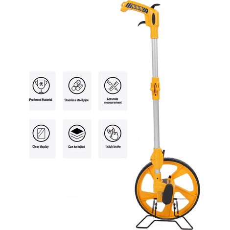 Grande roue de mesure mécanique  Pliable en deux parties  Remise à zéro par simple pression d'un bouton  Support de maintien  Flèche de départ et sac de transport en tissu, roue de mesure 0-9999,9 m (1/5)