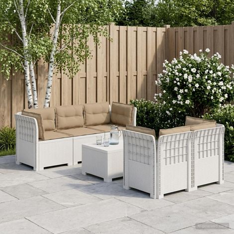 Canapé de Jardin 5 Places avec Table Basse et Coussins Aspect Rotin PP Blanc - PANGIVO (1/5)