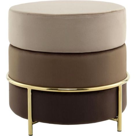 Pouf Rond Design en Velours "Matilda" 48cm Marron