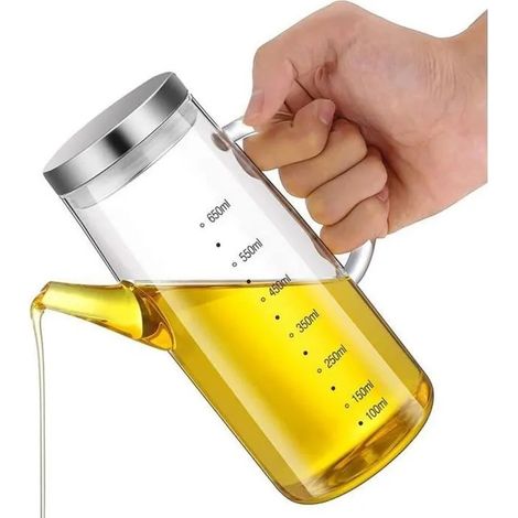Bouteille Huile,Bouteille d'huile et Bouteille de vinaigre,Distributeur d'huile d'olive,Résistant à la chaleur,650ML,8.5x8.5x19cm (1/4)