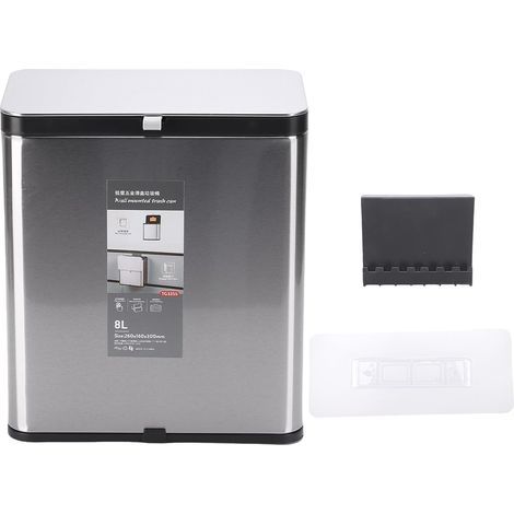 Poubelle Murale élégante en Acier Inoxydable, Mécanisme Pratique à Double Ouverture 8L pour la Maison, la Cuisine et le Bureau (1/5)