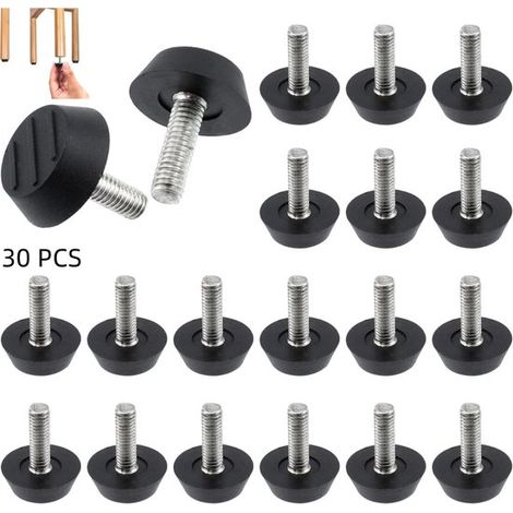 Lot de 30 pieds de meubles à filetage M6, réglables, pour chaises de jardin, tables, armoires et tabourets de bar, M6 × 23 × 27 mm, noirs (1/5)