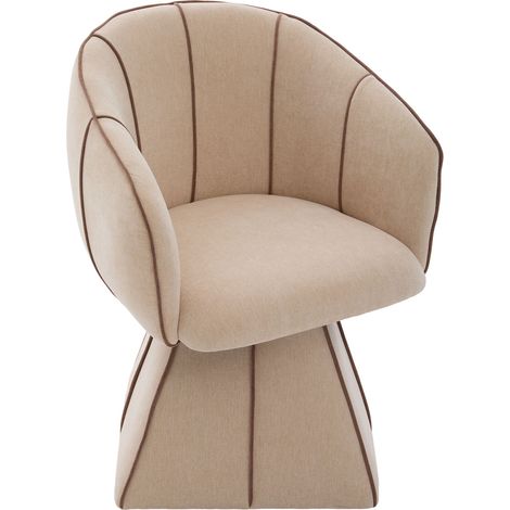 Sillón giratorio de chenilla color camello con respaldo alto y reposabrazos (1/5)