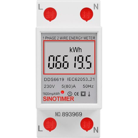 Einphasiger DIN-Schienen-Energiezähler 5–80 A 220 V 50 Hz Elektronischer Kilowattstundenzähler mit hintergrundbeleuchtetem LCD-Digitaldisplay DDM15SD, weiß (1/4)