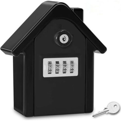 Black Wall-Mounted Secure Key Lock Box with Numerical Code & Emergency Keys, Large Key Safe Box Outdoor Key Safe Size for Home, Office, Factory, Garages (1/5)