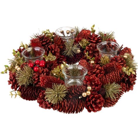 Weihnachtskranz MagicHome, natürlich, rot, Adventskranz, 37x9 cm (1/2)