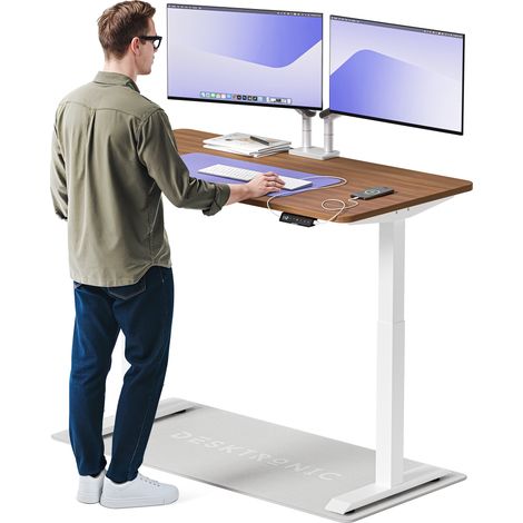 Desktronic Bureau assis debout HomeOne - 140x70cm - Blanc/Noyer