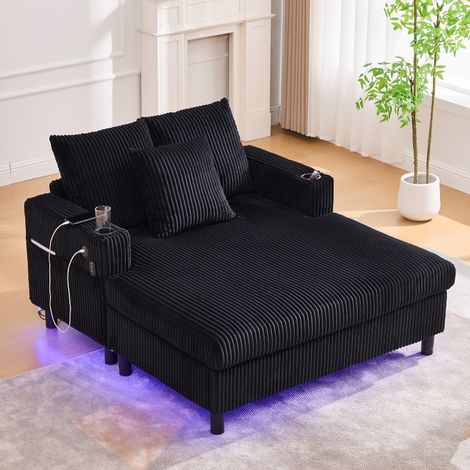 XXL Chaiselongue Liegesessel mit LED-Beleuchtung, USB-Anschluss und Getränkehalter, 142x128x85cm, Cord-Samt Bezug, bis 350kg belastbar (1/5)
