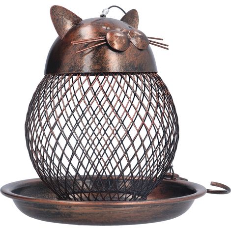 Mangeoire à oiseaux en métal grillagé, décoration de jardin ou de cour, suspendue, style rétro, en forme de chaton
