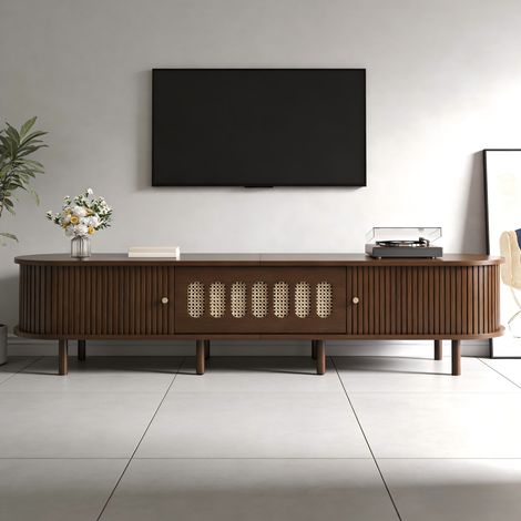 Mueble TV 180 x 40 x 40 cm en MDF, color nogal, 30 kg, para TV de 80 pulgadas DESVIAE (1/5)