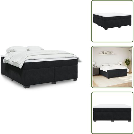 Sommier à lattes de lit avec matelas Noir 180x200 cm Velours - Lit Double - Lit Velours - Matelas À Ressorts Ensachés - Surmatelas - Cadre De Lit (1/5)