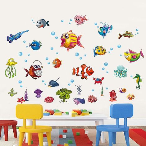 sous La Mer Stickers Muraux Enfant Animaux Marins Dauphin Poisson Autocollant Dcoration Murale Pour Chambre Enfants Bb Ppinire Salle De Bain (1/5)