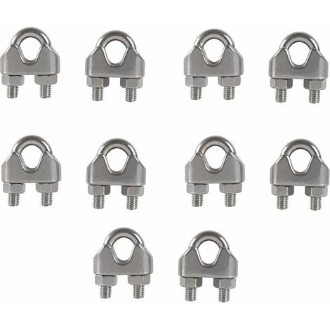 M6 Kabelklemmen, U-förmig, mit Bolzen, Kabelclip, Edelstahl 304, Sattel-Kabelklemmen, Drahtseilklemmen für Wäscheleinen im Freien, 10 Stück (1/5)