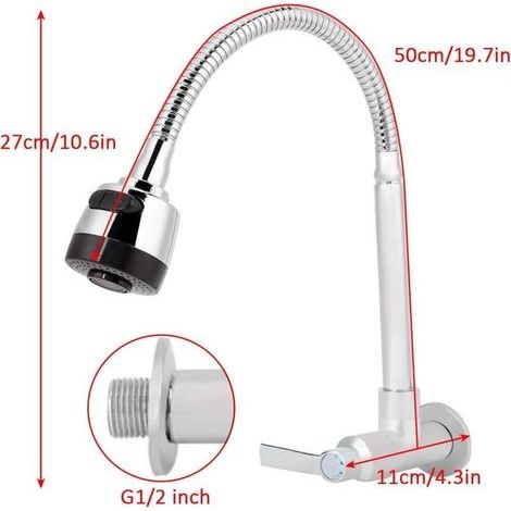 Einhebel-Küchenarmatur, G1/2 Zoll, 360° drehbar, Wandmontage, für Kaltwasser in der Küche (1/4)