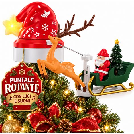 Puntale Rotante Natalizio per Albero di Natale Luci e Suoni Decorazione Addobbo (1/5)