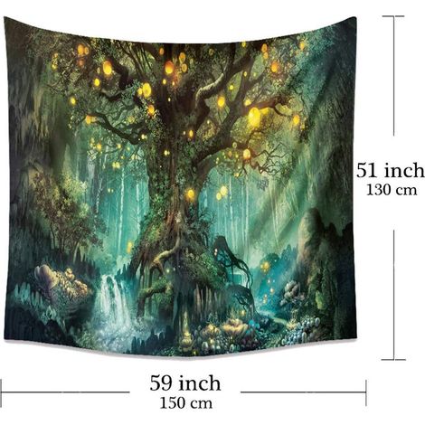Tapisserie Arbre de Vie, tapisserie psychédélique, cascades sous un arbre millénaire, tapisserie féerique, tenture murale/plafond pour chambre et salon, NPTERBL (1/5)
