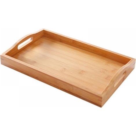 Plateau De Service En Bambou - Rectangulaire Avec Poignées - Pour Petit-Déjeuner Dîner Ou Apéritif Intérieur Extérieur - 38x25x5 Cm - 1 Pièce (1/5)
