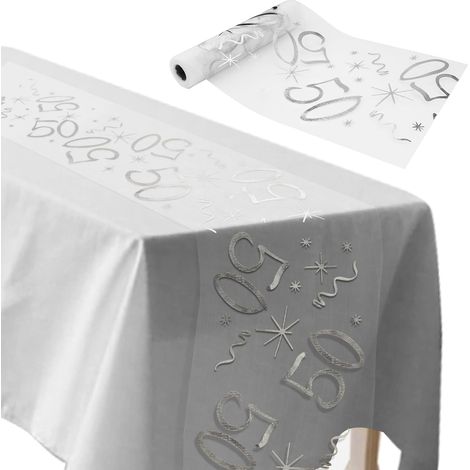 Chemin de Table Anniversaire 50 Ans 28CM x 10M Chemin de Table Joyeux Anniversaire Deko Argent pour 50 Femme Homme Décoration Fête Table Fille Garçon Décoration Party (1/5)