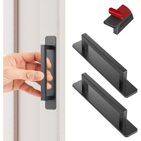 Poignée de meuble autocollante noire de 150 mm, lot de 2, en aluminium, sans perçage, pour tiroirs, armoires, portes coulissantes et meubles de cuisine. (1/5)
