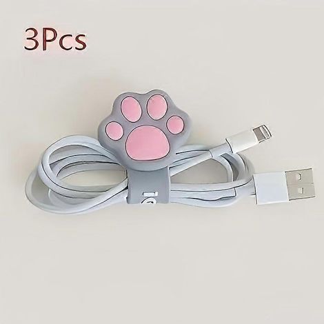 (Lot de 3 roses) Organisateur de câbles en forme de patte de chat, enrouleur de câble d'écouteurs en silicone spiralé pour bureau et gestion des câbles de charge de téléphone (1/5)