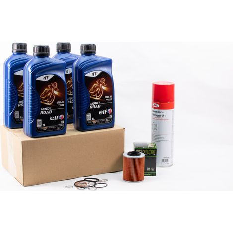 Kit Entretien Vidange Standard pour APRILIA TUONO 1000 R de 2002 à 2012 - ELF MOTO 4 ROAD 15w50 4L