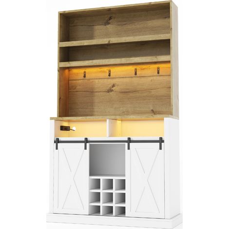 Armoire cuisine 191 cm, LED, prise électrique, crochets, casier à vin, vitrine, pour cuisine et salle à manger (1/5)
