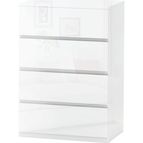 Commode 4 tiroirs blanc brillant 55x33x80 cm - Anti-basculement, meuble de rangement salon entrée (1/5)