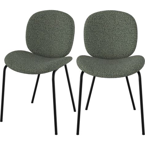 Lot de 2 chaises en tissu bouclé vert et pieds en métal noir - IRIS