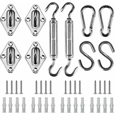 Kit di fissaggio per vela ombreggiante 42 pezzi di hardware in acciaio inossidabile per installazione di vela ombreggiante rettangolare e triangolare, 15-22 cm (1/5)