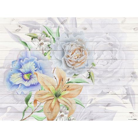 papier peint panoramique fleurs blanc, bleu et orange - Sanders & Sanders (1/5)