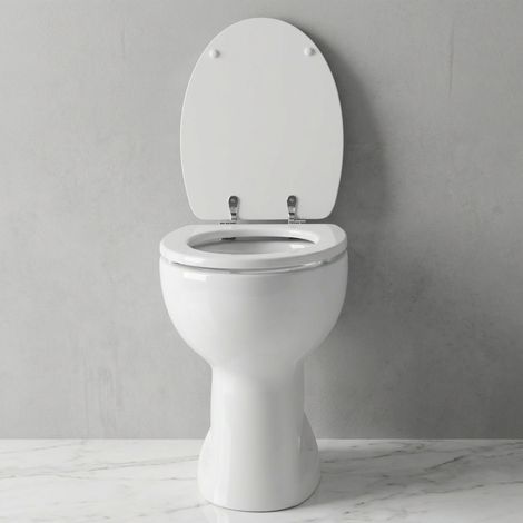 Toilette surélevée blanche pour seniors – Céramique durable – Hauteur 49 cm – Largeur 38,5 cm – Installation traditionnelle ou accessible