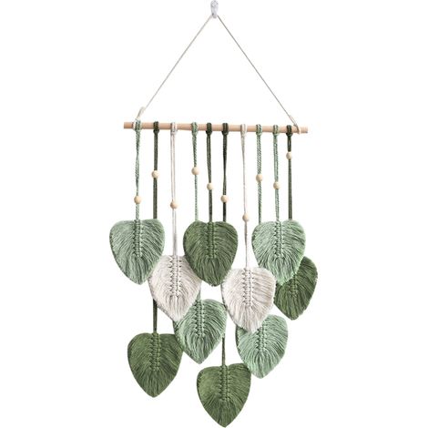 Feuilles suspendues en macramé - Grande tenture murale chic en plumes style bohème