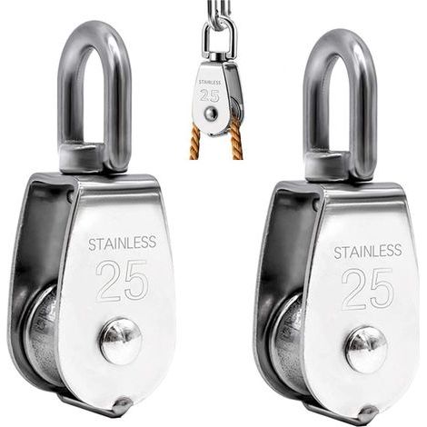 Set of 2 Lifting Pulley, 304 Stainless Steel Single Pulley M25 Single Pulley Load 150kg