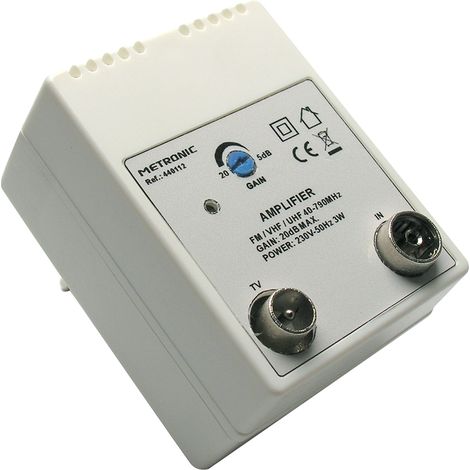 AMPLIFICATORE INTERNO 1 IN/1 OUT 1 ingresso FM/UHF/VHF - 1 uscita TV - METRONIC