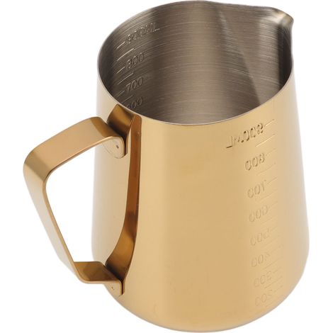 Pichet à mousser le lait à double graduation en acier inoxydable 304, 900 ml, doré, idéal pour le latte art. (1/5)